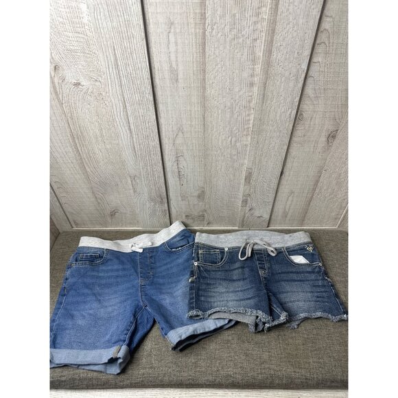 Girls Denim Shorts Pull on Waistband Size 14 Justice Wonder Nation Set of 2 - Picture 2 of 9